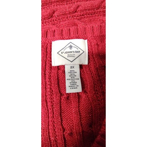 NEW St. John's Bay Ladies Size 2X Sweater Rumba Red V-Neck Cable Knit Pullover - Picture 6 of 10